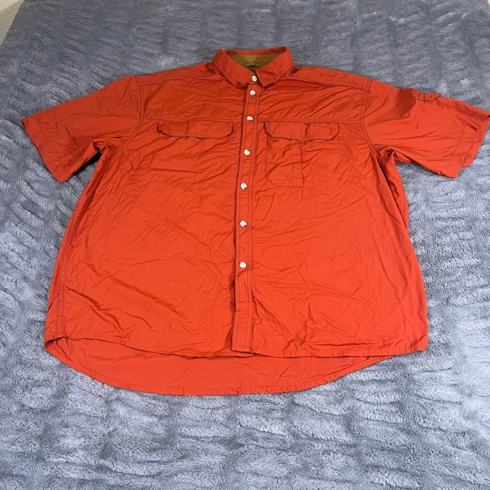 REI Sahara Men Large Burnt Orange Nylon Short Sleeve Vented Fishing Hiking Shirt - Picture 2 of 7